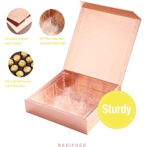 BAKIPACK Caja de Regalo para Trufas en Oro Rosa, Juego de 6 con Bandeja de 9 Piezas, Cierre Magnético, 5.7 X 5.7 X 1.3, para Chocolate - Product Image 3
