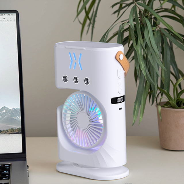 360° Free Rotation Desktop Mist Fan with LED Light Mini Portable 3 Speed Water Cooling Table Fan