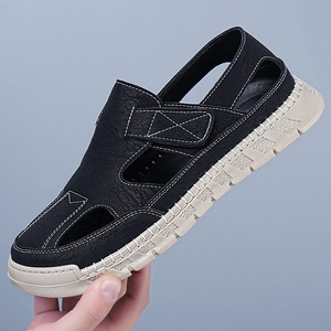 Sandalias Planas para Hombre, Punta Abierta, Cierre de Velcro, Suela de Goma, Entresuela de PHYLON, Color Sólido, Zapatos Casuales para Todas las Temporadas - Product Image 2