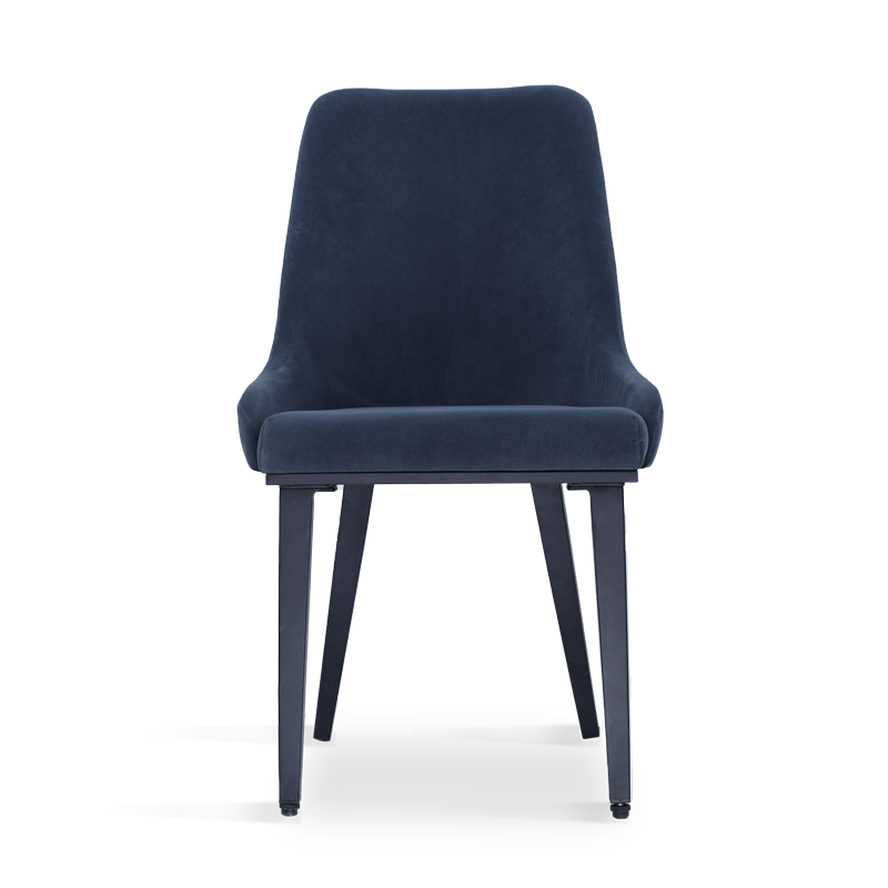 Navy Blue Velvet Low Armrest Metal Leg Dining Chair