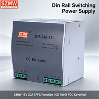 SZMW DR-240W-12V 20A Alimentation électrique ultra-mince économique pour rail DIN, PFC actif DC OK CE RoHS pour armoire PLC, écran LED, automatisation industrielle