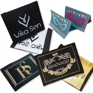 High Density Woven <b>Label</b> Patch with logo Fabric Tag Custom Brand Woven <b>Labels</b> Satin for Silk Clothing - Product Image 5