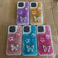 Sucette papillon scintillante avec poudre et plusieurs couleurs au choix pour coques de téléphone en gros