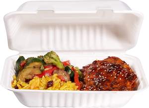 Bagazo de caña de azúcar blanca, 6x9x3 pulgadas, concha de <span class=keywords><strong>almeja</strong></span> ajustable, contenedor de comida con bisagras - Product Image 3