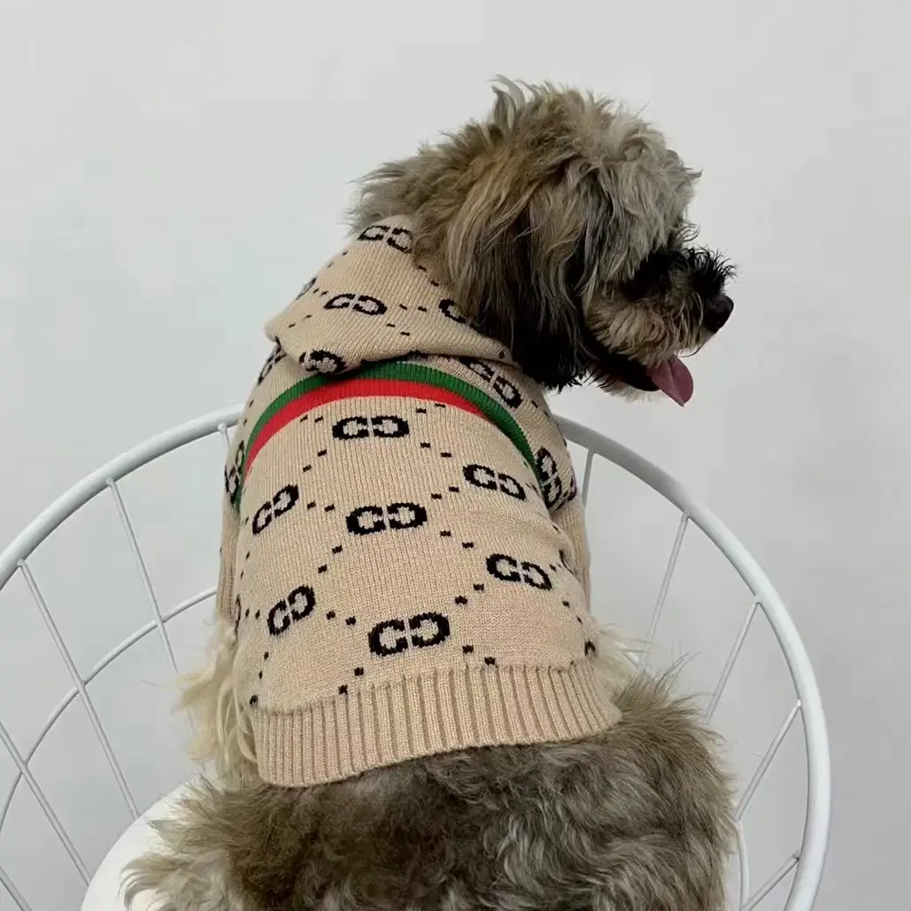 Wholesale Shop Luxury Brand Pets Clothing Designer Style Knitting Dog Cloth Winter Warm Cat Pet Clothes with hood