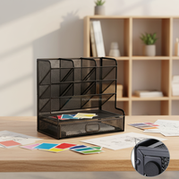 Organisateur de bureau multifonctionnel en maille métallique noire pour stylos et crayons, tiroir avec plateaux pour fournitures de bureau et artistiques, vente en gros