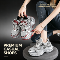Baskets Chunky pour Femme Respirantes Argent Métallisé à Lacets Résistantes à l'Usure Semelle Épaisse Style Streetwear Fête Voyage