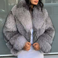 Neue Luxuriöse Damen-Fuchspelzmantel in Naturfarbe, Winter-Mode Echtes Lammfell Kurze Jacke mit Großem Kragen, Warm und Hochwertig