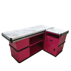 Supermarket Convenience Store Fruit and Vegetable Store Stainless Steel Combination Cashier Counter Quality Checkout Counter Red