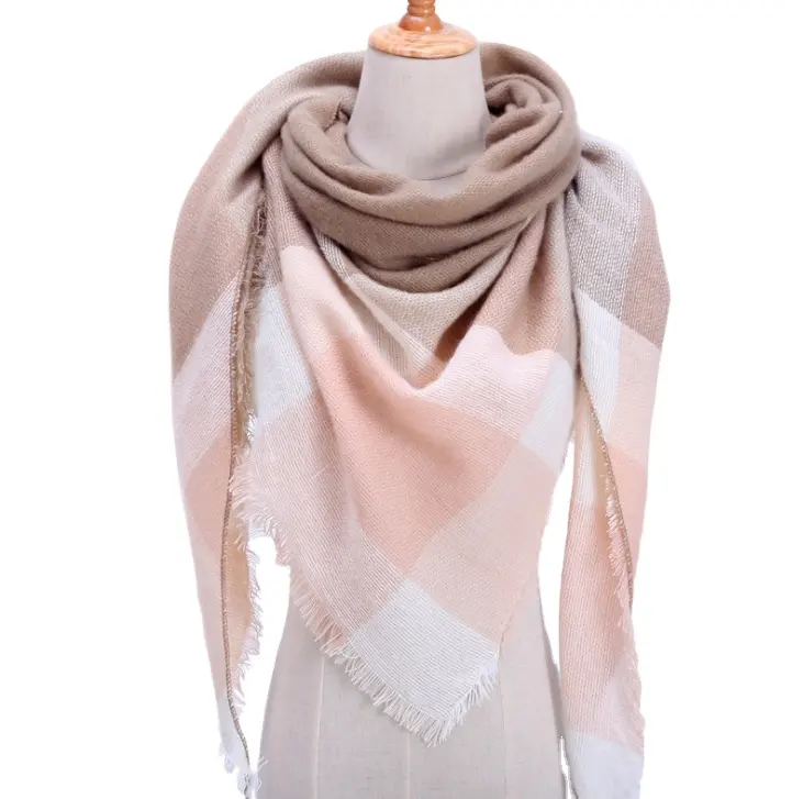 wholesale Womens Warm Long Shawl Wraps Large Scarves Knit Cashmere Feel Plaid scarf women Triangle scarf