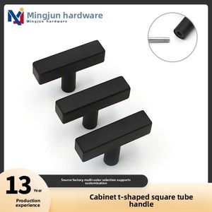 Poignées de tiroir en acier inoxydable en forme de T, modernes et minimalistes, à trou unique, tube carré, noir mat, creuses, petites, vente en gros - Product Image 4