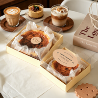 Boîte à emporter carrée de 6 pouces pour cheesecake basque, en papier sulfurisé, personnalisable, avec couvercle transparent, pour emballage de gâteaux/desserts légers