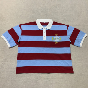 Personnalisé Tricoté Coton Sérigraphie Boxy Cropped T-<span class=keywords><strong>shirt</strong></span> <span class=keywords><strong>Tee</strong></span> Rayé À Manches Courtes Football <span class=keywords><strong>Rugby</strong></span> Polo t Shirts Hommes - Product Image 1