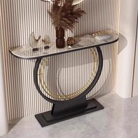 Table console en métal de style italien minimaliste et luxueux avec plateau en pierre pour salon et entrée de couloir