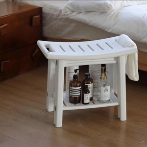 Tabouret de douche pour salle de bain, double couche, en plastique, antidérapant, siège bas, pour personnes âgées, femmes enceintes, enfants, rangement, 56x32x45cm, blanc, gris - Product Image 2