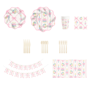 DAMAI - Juego de Vajilla Desechable de Papel para Fiestas, Diseño Nuevo, Color Rosa, con Platos, Vasos y Servilletas para Fiestas de Niñas - Product Image 1