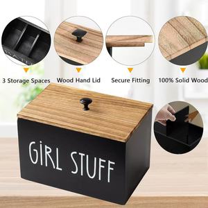 Caja de almacenamiento de madera para baño con tapa, rectangular, de color sólido, independiente, para productos menstruales, tampones y cápsulas de detergente. - Product Image 3