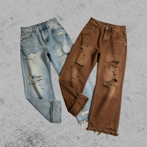 Jean ample taille haute personnalisé pour homme, coupe oversize, délavé à l'acide, style vintage, jambe large, denim déchiré, tendance - Product Image 4