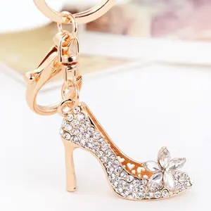 Bricolage mode cristal métal mini luxe haut talon chaussure porte-clés pour femmes brillant sac décoratif charme alliage porte-clés promotion cadeau