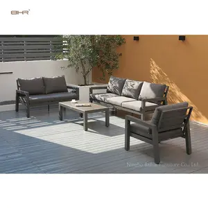 BHR Aluminum 6 Seater Patio Furniture Conversation Set Comfort Outdoor Sofa Set With Coffee Table
