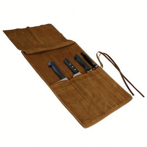 Zy Durable Leather Chef <b>Roll</b> <b>Bag</b> Portable 4-Slot Culinary <b>Tool</b> Carrier Luxury Chef's Knife Case Holder for Gifts - Product Image 6