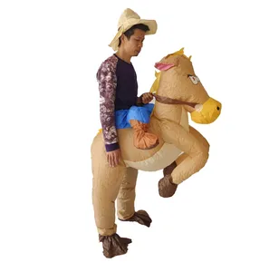 Дешевая оптовая продажа надувной веселый костюм лошади с шляпой для взрослых