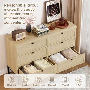 Fournisseur d'usine, MOQ élevé, <span class=keywords><strong>commode</strong></span> en rotin et bois de style campagnard avec <span class=keywords><strong>6</strong></span> <span class=keywords><strong>tiroirs</strong></span> et pieds en métal pour la chambre à coucher - Product Image 3