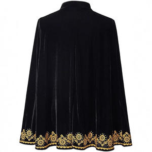 Capa de terciopelo real <span class=keywords><strong>medieval</strong></span> personalizada con adorno dorado gótico obispo capa Iglesia ceremonia túnica vampiro disfraz de Halloween - Product Image 3