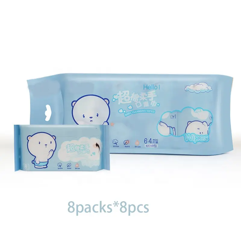 Hot Selling Eco Friendly 80pcs Fragrance-free Pocket Pack Mini Dissolvable Antiseptic Baby Wipes Wet Wipes For Kids