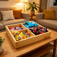 Plateau de rangement en bambou à quatre sections, best-seller, boîte de rangement en bambou naturel, idéal pour ranger les collations, les fournitures de bureau