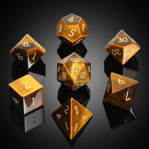Magnifique ensemble de dés DND en œil de tigre, pierre précieuse naturelle, faits à la main, écologiques, 7 pièces, dés polyédriques, chiffres dorés, Dungeons & Dragons <span class=keywords><strong>RPG</strong></span> - Product Image 3