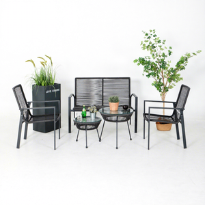 Ensemble de mobilier de patio en acier tressé pour hôtel, villa moderne, extérieur et loisirs, avec doubles tables basses et chaises pour cour - Product Image 1