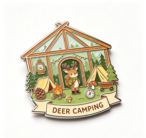 Camping Deer Enamel <b>Pin</b> Cartoon Animal Metal Craft Brooch Green Tent <b>Badge</b> Gift Decoration - Product Image 2