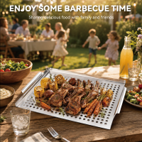 Panier de barbecue en acier inoxydable, plateau de cuisson avec trous de drainage pour l'huile, idéal pour le camping en extérieur