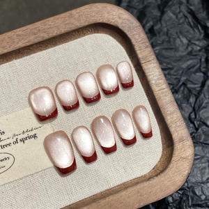 Tszs Luxe Korte Kist Franse Handgemaakte Pers Op Nagels Nude Rood Paars Roze Franse Lijnpers Op Nagels Nagelgroothandel - Product Image 3