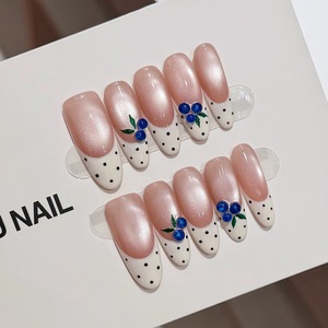 Faux film de protection pour ongles, carré moyen, doré champagne, à paillettes, à pois, avec fleurs et papillons 3D, effet œil de chat dégradé, pour mariage - Product Image 4