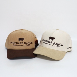 Gorra de Béisbol Personalizada con Logotipo, Ajustable, de 5 Paneles, Estilo Clásico, Dos Tonos, Estilo Western, con Cierre a Presión, Beige, Marrón Oscuro, Gamuza, para Hombre - Product Image 2