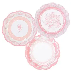 Roze Bloemen Thee Partij Dessertbord 7 Inch 18Cm Unieke Voedsel Niveau Papier Plaat Voor Verjaardag Bridal Douche Baby douche