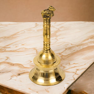 Traditional Large Brass Bell With Nandhi Idol Antique Finish Temple Ghanti Perfect For Home <b>Mandir</b> Vastu Rituals - Product Image 6