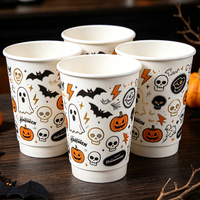 Gobelet en papier à double paroi personnalisé avec motif balai, en kraft isolant, jetable, pour cidre chaud, 12 oz, vente en gros