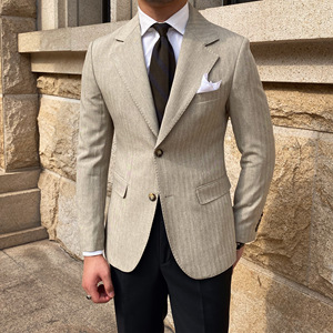 Veste décontractée slim pour <span class=keywords><strong>homme</strong></span>, style britannique, avec rayures <span class=keywords><strong>tendance</strong></span> pour l'automne, fermeture simple boutonnage, idéale pour les mariages - Product Image 5