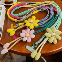 Cordon de téléphone portable universel en nylon tressé bicolore avec motif floral mignon et longue sangle bandoulière