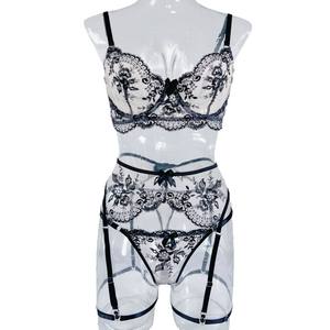 Set di tre pezzi di pizzo ricamato <span class=keywords><strong>Sexy</strong></span> da donna di lusso vendita calda con biancheria intima <span class=keywords><strong>Sexy</strong></span> traspirante - Product Image 5