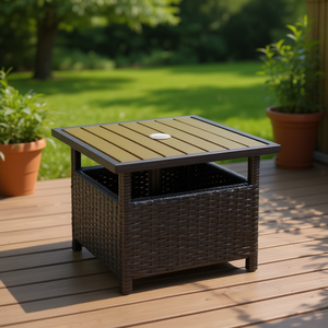 Mesa de Café de Ratán para Exteriores con Almacenamiento, para Patio y Jardín, Estructura de Plástico Resistente, Diseño Contemporáneo - Product Image 2