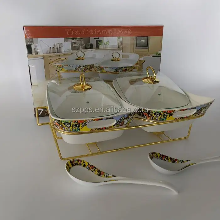 Ceramic Chafer Buffet Food Server Warmer Tray with Handles