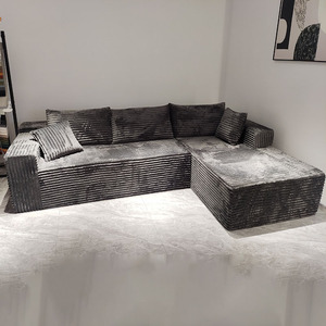 Canapé sectionnel en velours côtelé <span class=keywords><strong>gris</strong></span> foncé de qualité supérieure, mousse sous vide personnalisée, canapé en forme de L compressé pour petit appartement - Product Image 3