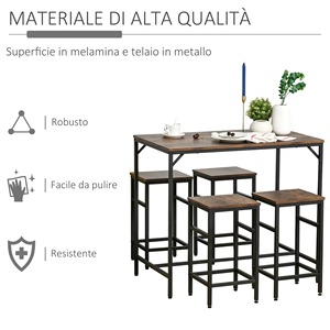 HOMCOM stile industriale tavolo alto con 4 sgabelli in metallo e legno, soggiorno moderno e mobili da cucina, rustico marrone - Product Image 2