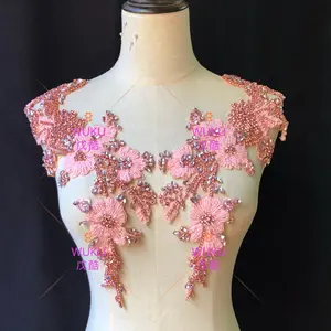 Wuku haute couture el yapmak gül altın pembe aplike çifti tasarım