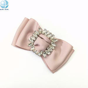 ミニマリストの淡いピンクのボウノット靴クリップクリスタルウェビングの弓のバックル結婚式の靴のブローチレディース靴の装飾 - Product Image 4