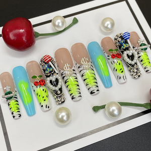 Vente en gros <span class=keywords><strong>meilleure</strong></span> qualité durable acrylique fait à la main <span class=keywords><strong>faux</strong></span> presse sur les <span class=keywords><strong>ongles</strong></span> 10 pièces de luxe longue ballerine ongle artificiel avec de la <span class=keywords><strong>colle</strong></span> - Product Image 5